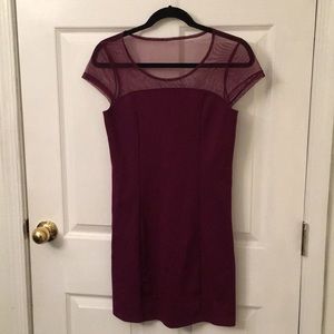 Mesh top body con dark purple dress